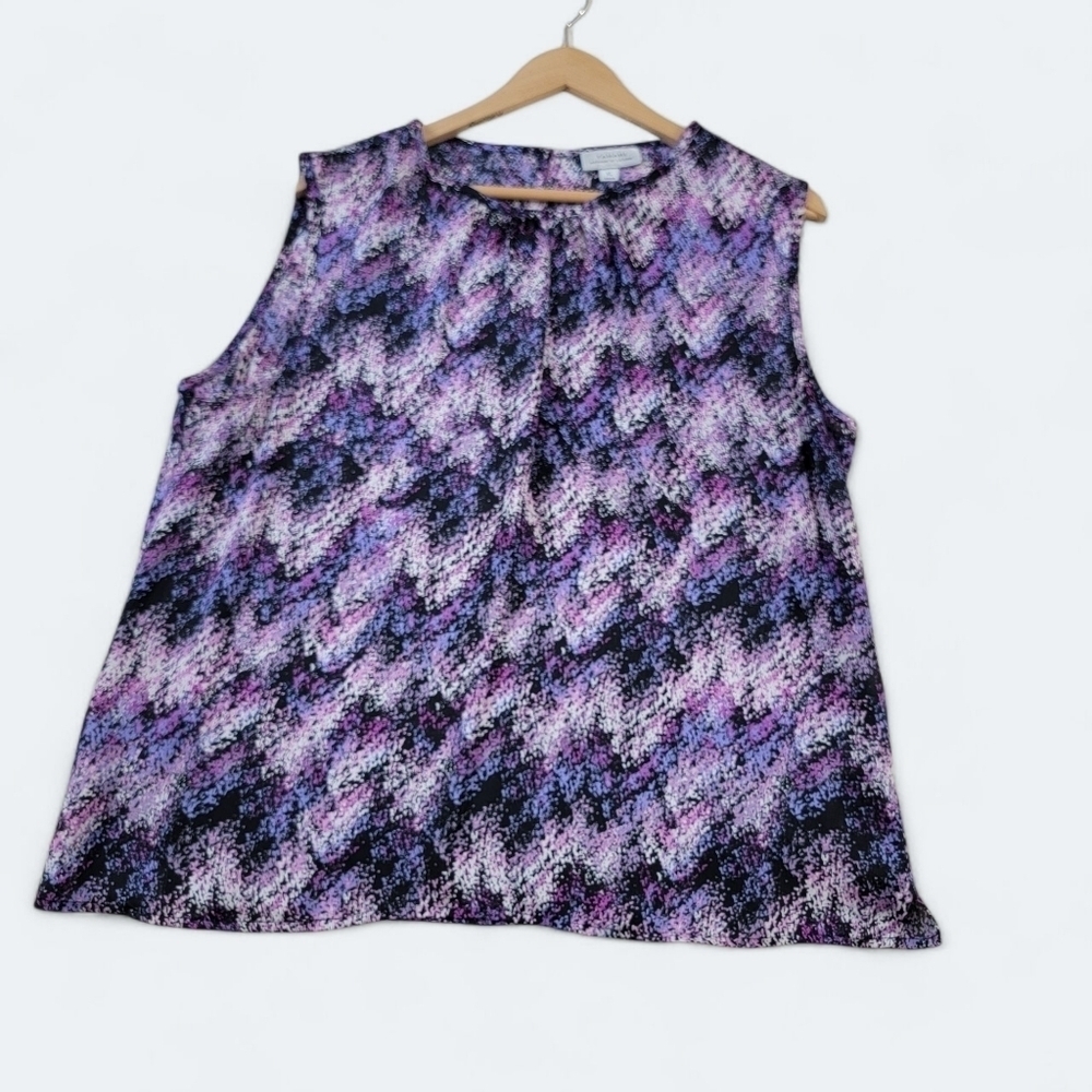 Tahari Sleeveless Blouse Purple Lavender Top Casual Career Pleated